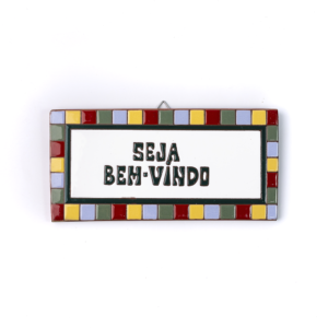 PLACA GRANDE - SEJA BEM-VINDO - QUADRADINHO COLORIDO
